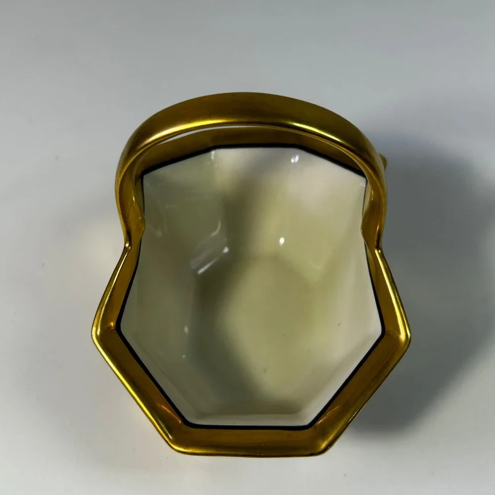Noritake Japan Gold Encrusted Floral Porcelain Hexagon Basket  Handle Vintage